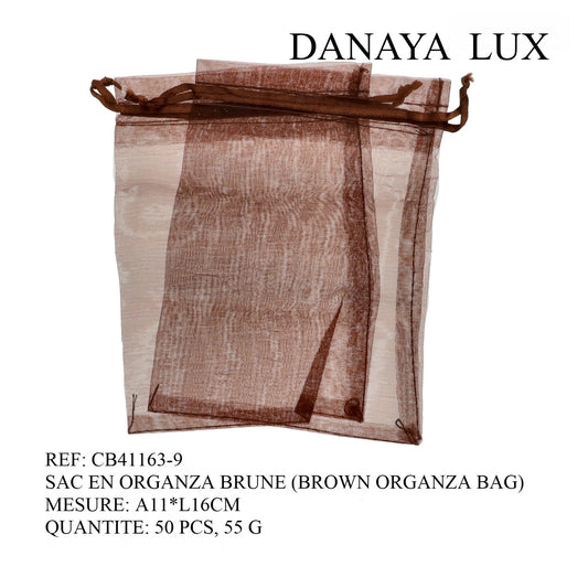 SAC EN ORGANZA BRUN 11*16