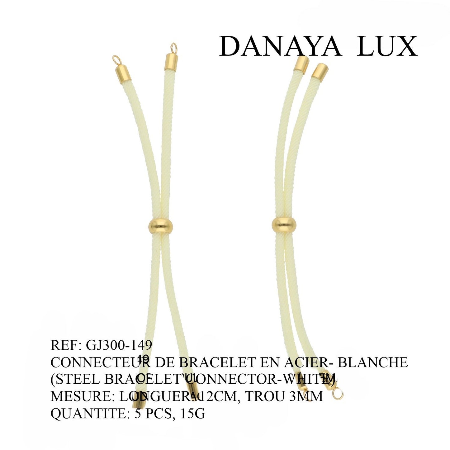 CONNECTEUR DE BRACELET EN ACIER BLANC CREME, LONG 12CM, QUANTITE.: 5U