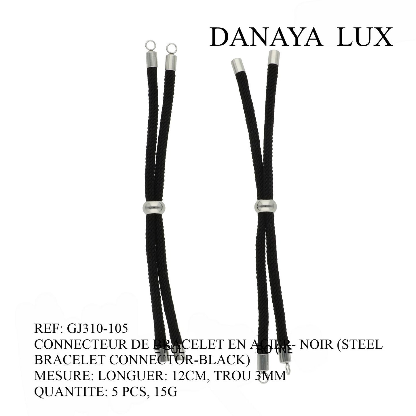 CONNECTEUR DE BRACELET EN ACIER NOIR, LONG 12CM, QUANTITE.: 5U