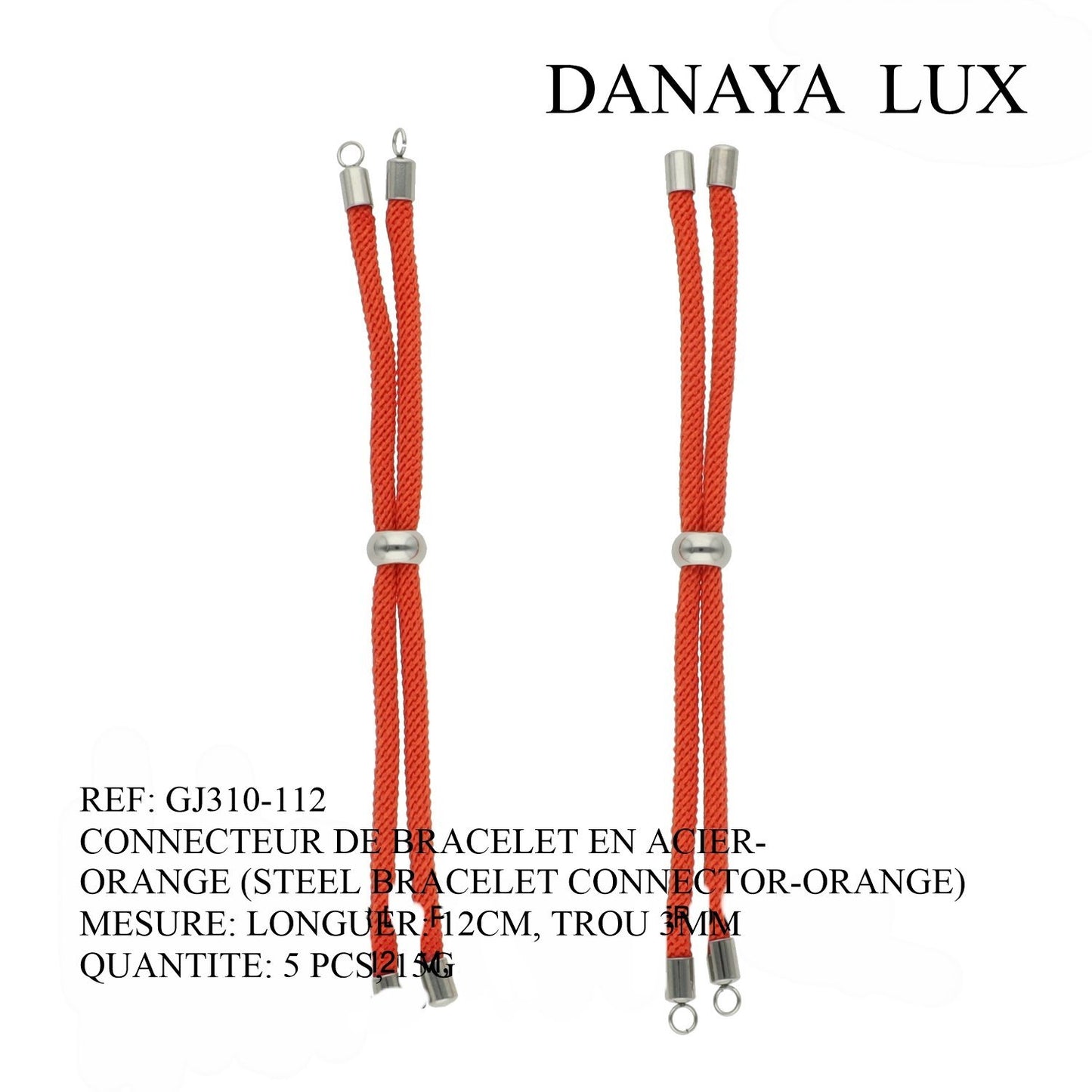 CONNECTEUR DE BRACELET EN ACIER ORANGE, LONG 12CM, QUANTITE.: 5U