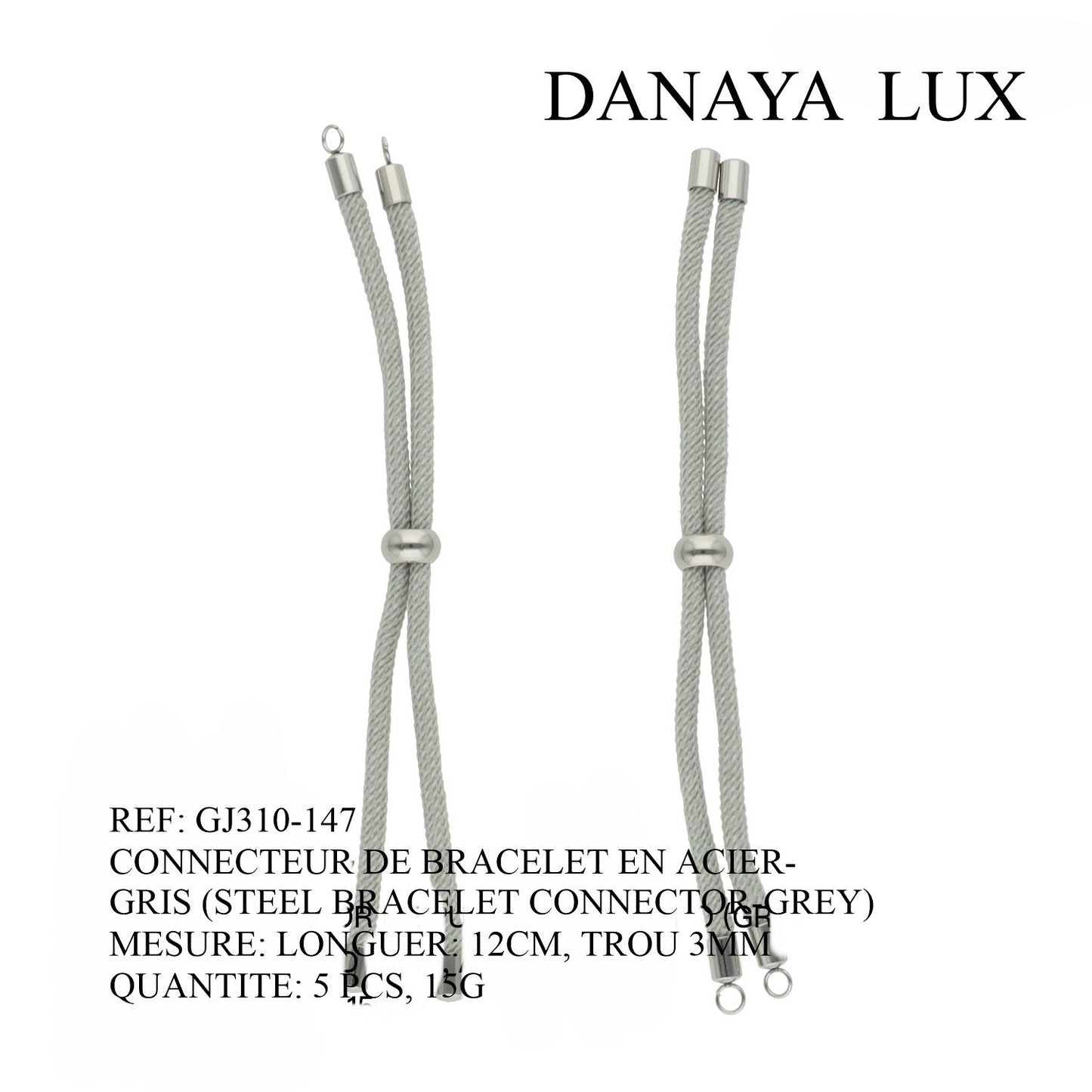 CONNECTEUR DE BRACELET EN ACIER GRIS, LONG 12CM, QUANTITE.: 5U