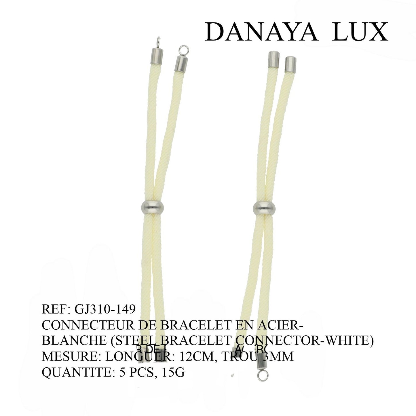 CONNECTEUR DE BRACELET EN ACIER BLANC CREME, LONG 12CM, QUANTITE.: 5U