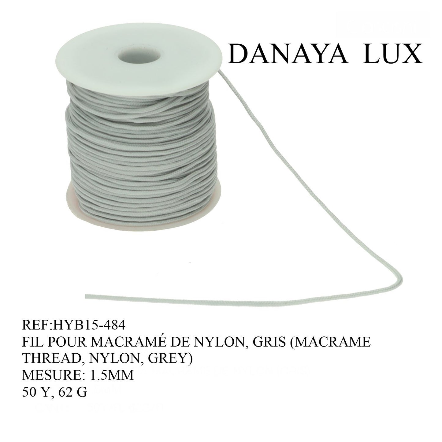 FIL POUR MACRAMÉ DE NYLON, GRIS 1.5MM