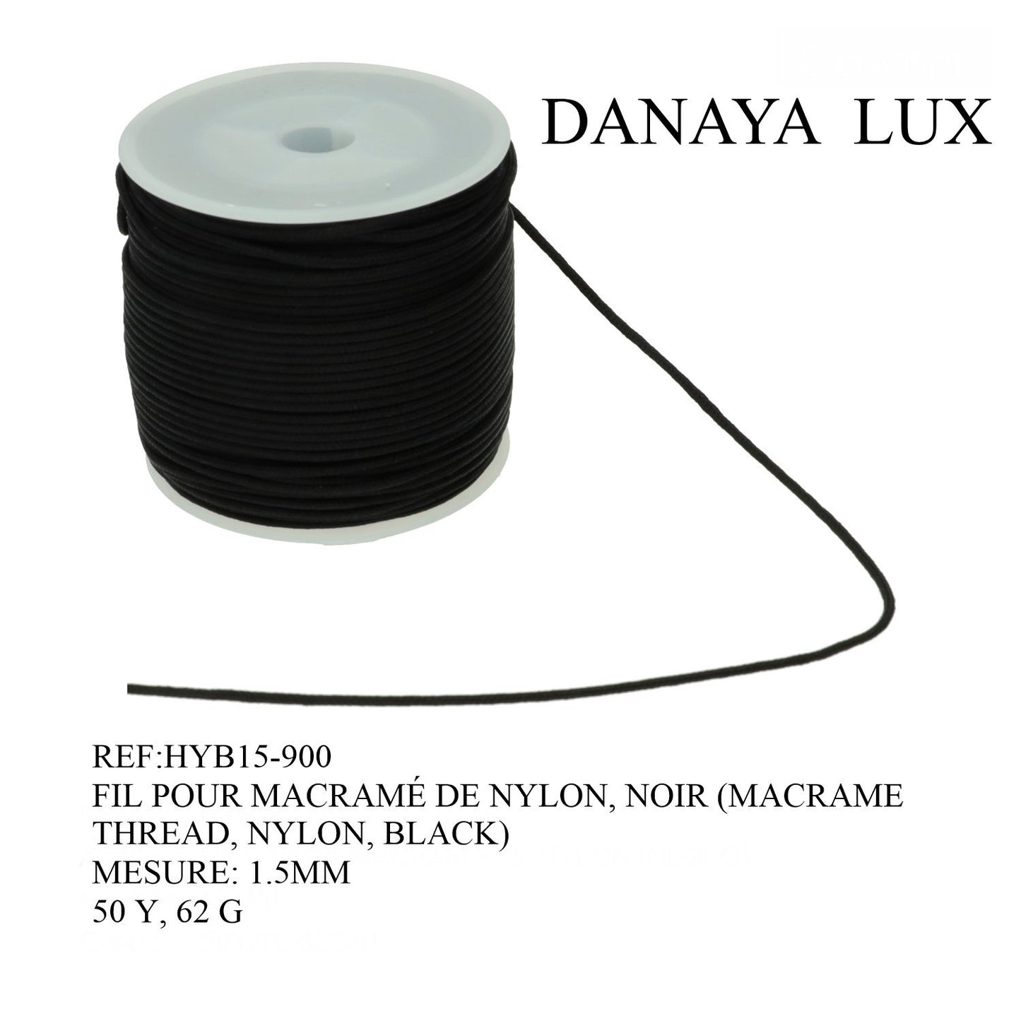FIL POUR MACRAME DE NYLON,  NOIR 1.5MM