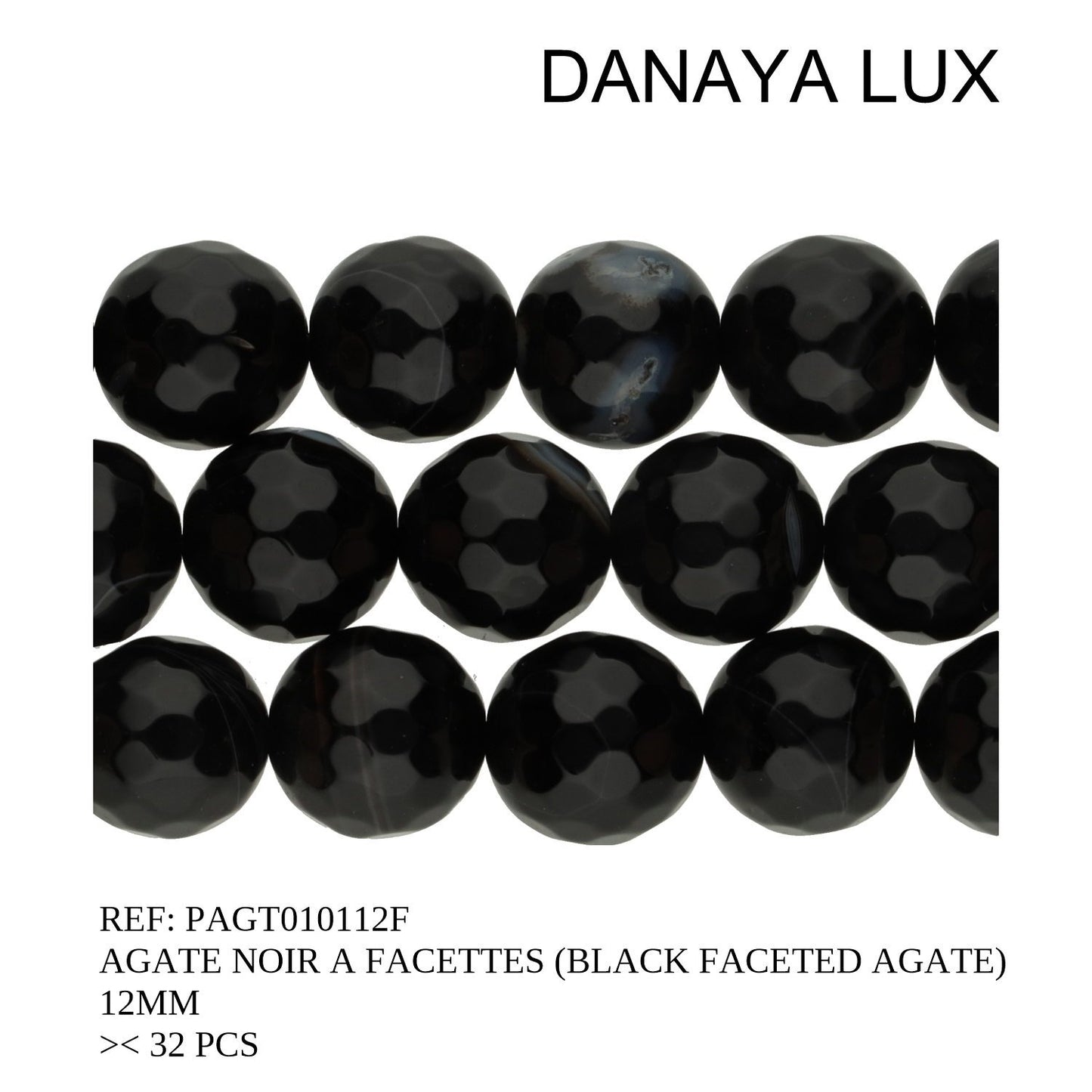 AGATE NOIRE A FACETTES 12MM