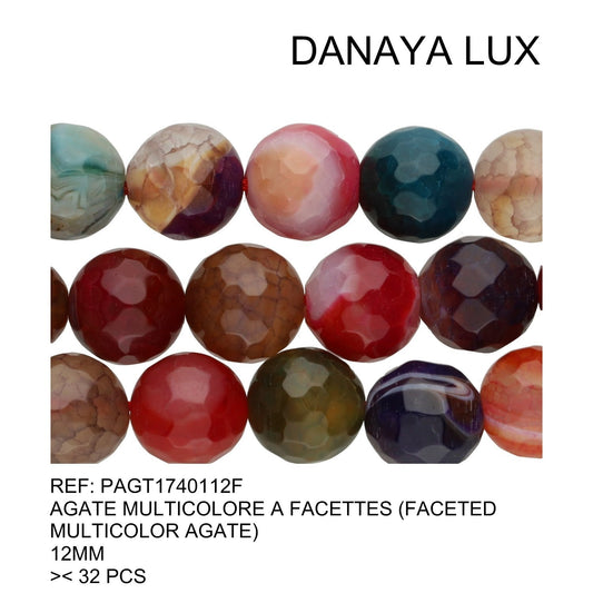 AGATE MULTICOLORE À FACETTES 12MM