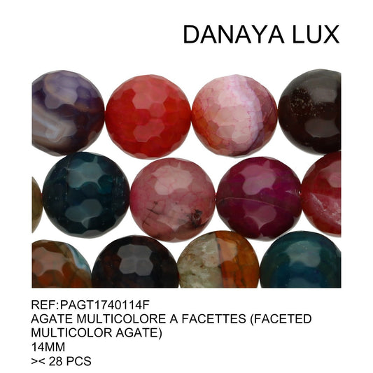 AGATE MULTICOLORE A FACETTES 14MM
