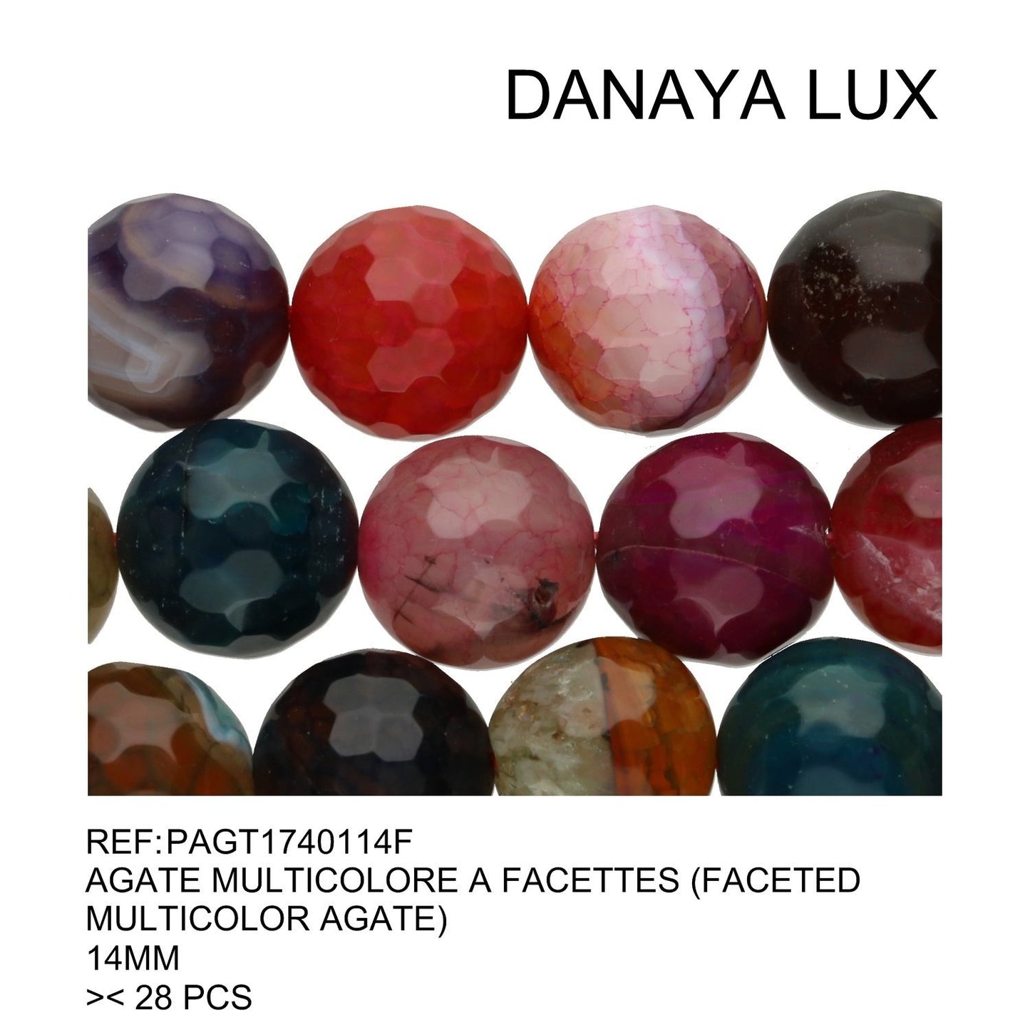 AGATE MULTICOLORE À FACETTES 14MM