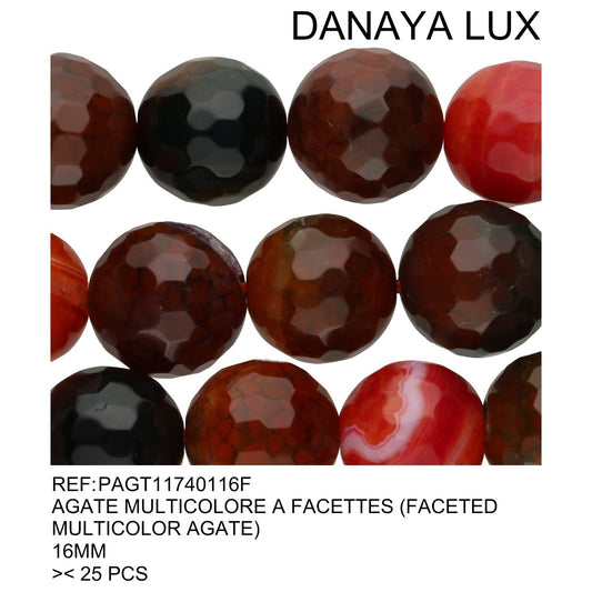 AGATE MULTICOLORE A FACETTES 16MM
