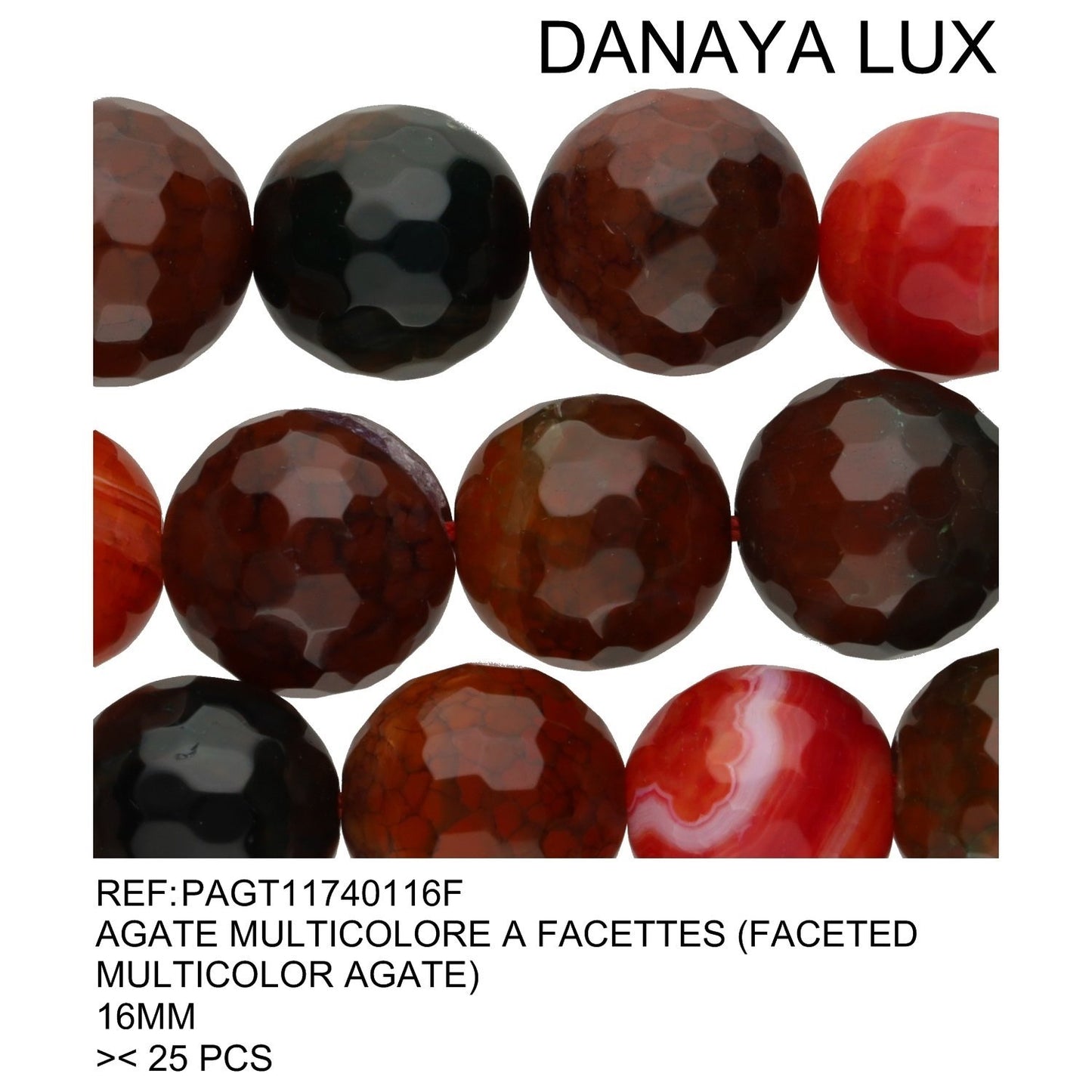 AGATE MULTICOLORE À FACETTES 16MM