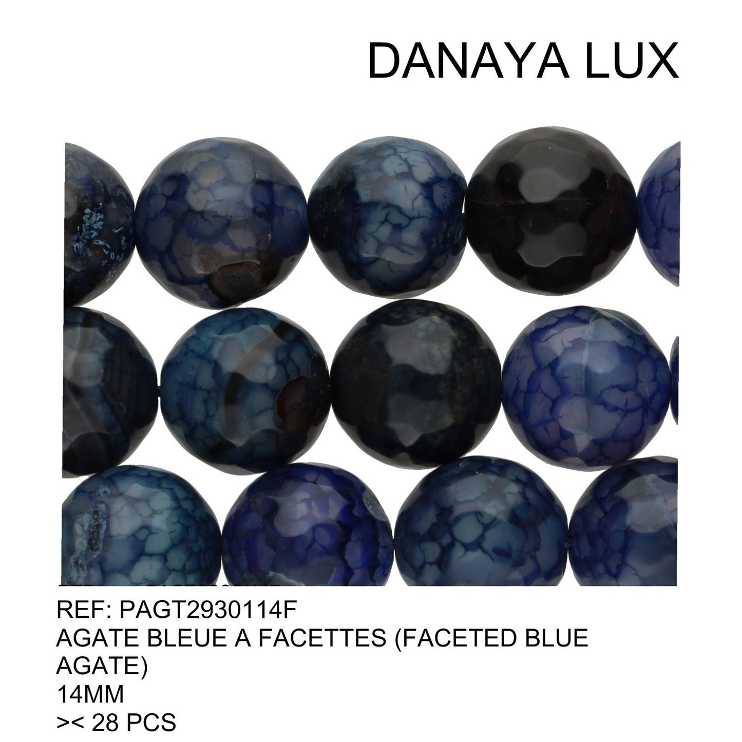 AGATE BLEUE A FACETTES 14MM