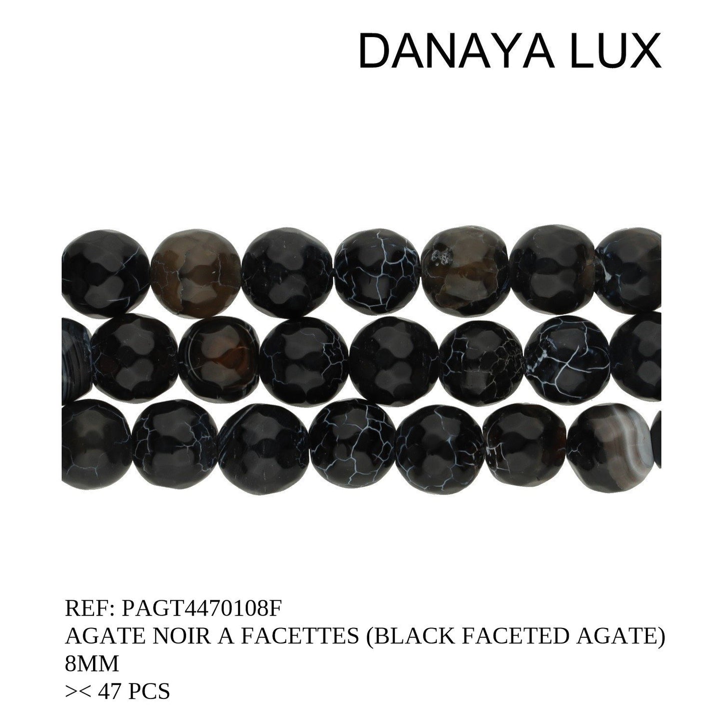 AGATE NOIR A FACETTES 8MM