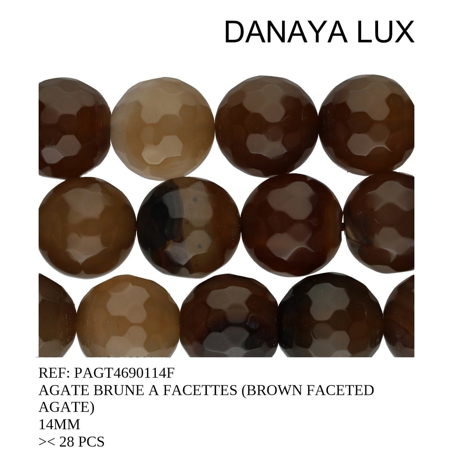 AGATE BRUNE A FACETTES 14MM