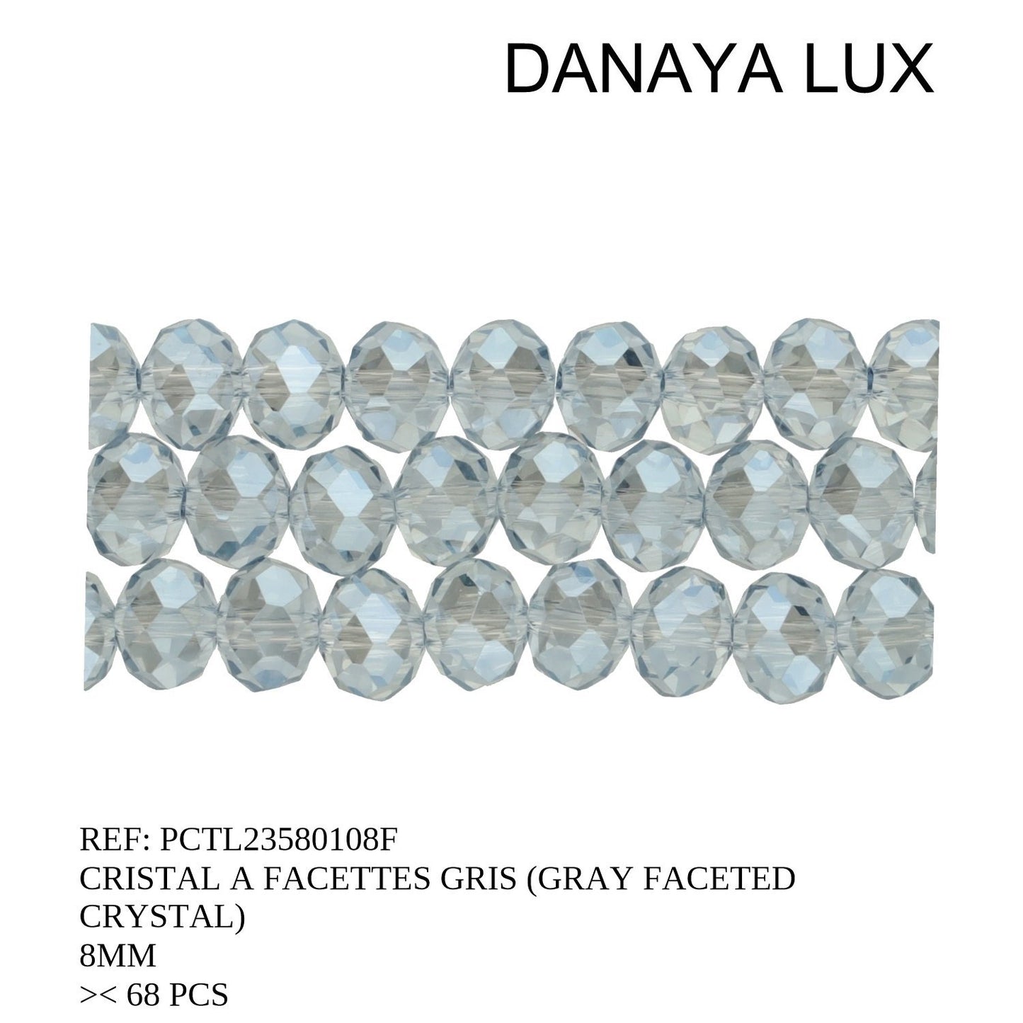 CRISTAL A FACETTES GRIS 8MM