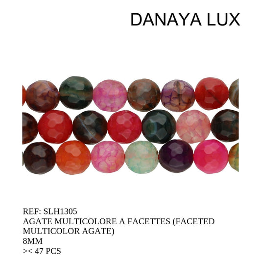 AGATE MULTICOLORE A FACETTES 8MM