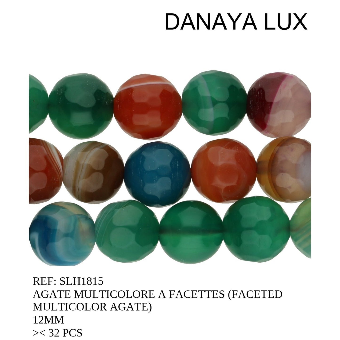 AGATE MULTICOLORE A FACETTES 12MM