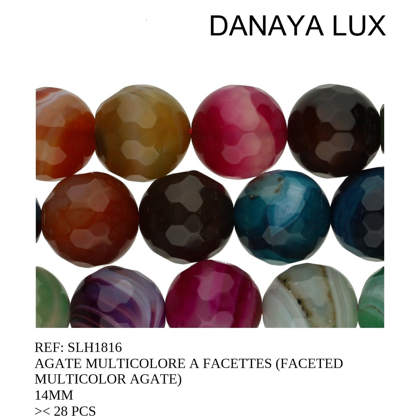 AGATE MULTICOLORE A FACETTES 14MM