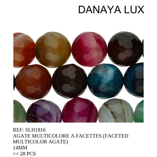 AGATE MULTICOLORE A FACETTES 14MM